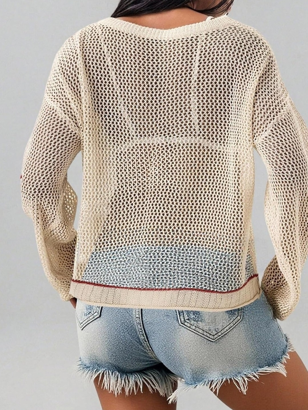 Women's Cream Off-the-Shoulder Knit Sweater with Red Graphic - Picture 2 of 5
